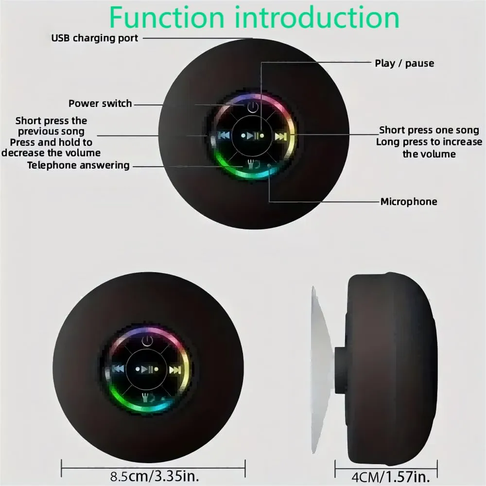 Cassa Doccia Bluetooth Altoparlante Bagno Bluetooth Impermeabile con Ventosa Shower Speaker Bluetooth con Luce RGB Stereo Cassa Bluetoth Portatile Wireless Bassi Stereo per Viaggi Doccia Esterno - immagine 7