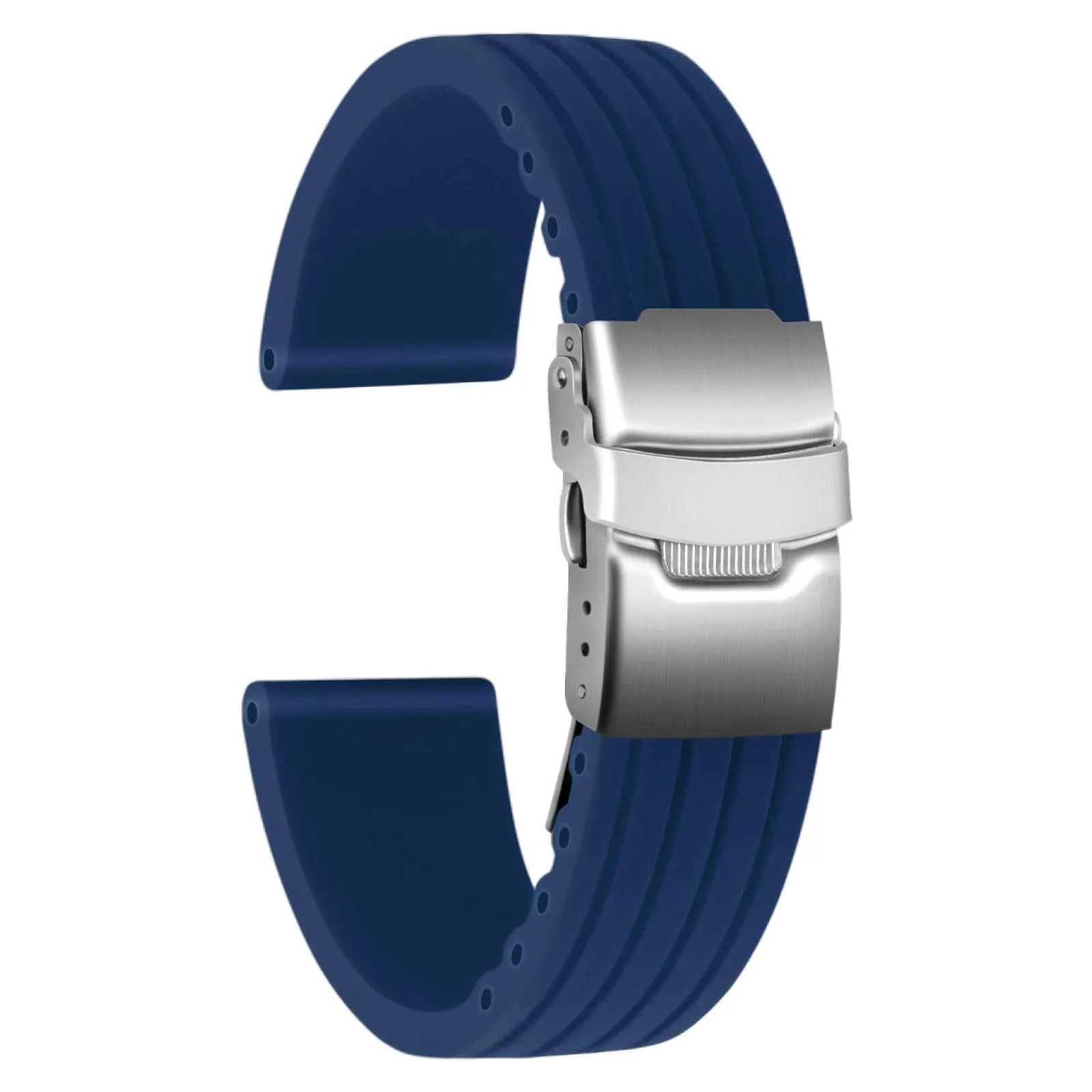ULLCHRO Cinturini Orologi Impermeabile Orologi Bracciale Donna Uomo Stripe Pattern - 16mm, 18mm, 20mm, 22mm, 24mm Gomma Cinturino Orologio Acciaio inossidabile Fibbia Deployante (24mm, blu) - immagine 1