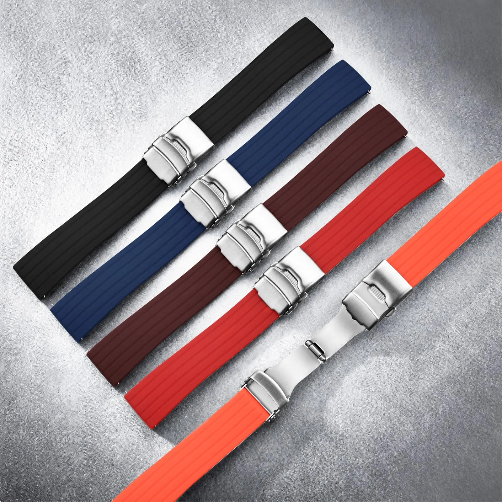 ULLCHRO Cinturini Orologi Impermeabile Orologi Bracciale Donna Uomo Stripe Pattern - 16mm, 18mm, 20mm, 22mm, 24mm Gomma Cinturino Orologio Acciaio inossidabile Fibbia Deployante (24mm, blu) - immagine 7