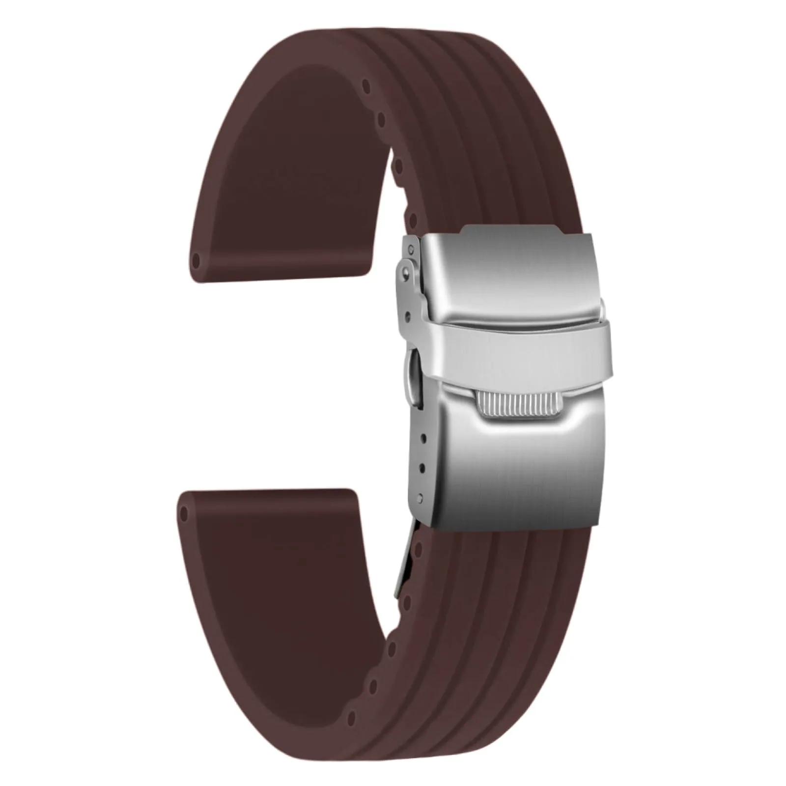 ULLCHRO Cinturini Orologi Impermeabile Orologi Bracciale Donna Uomo Stripe Pattern - 16mm, 18mm, 20mm, 22mm, 24mm Gomma Cinturino Orologio Acciaio inossidabile Fibbia Deployante (20mm, marrone) - immagine 1