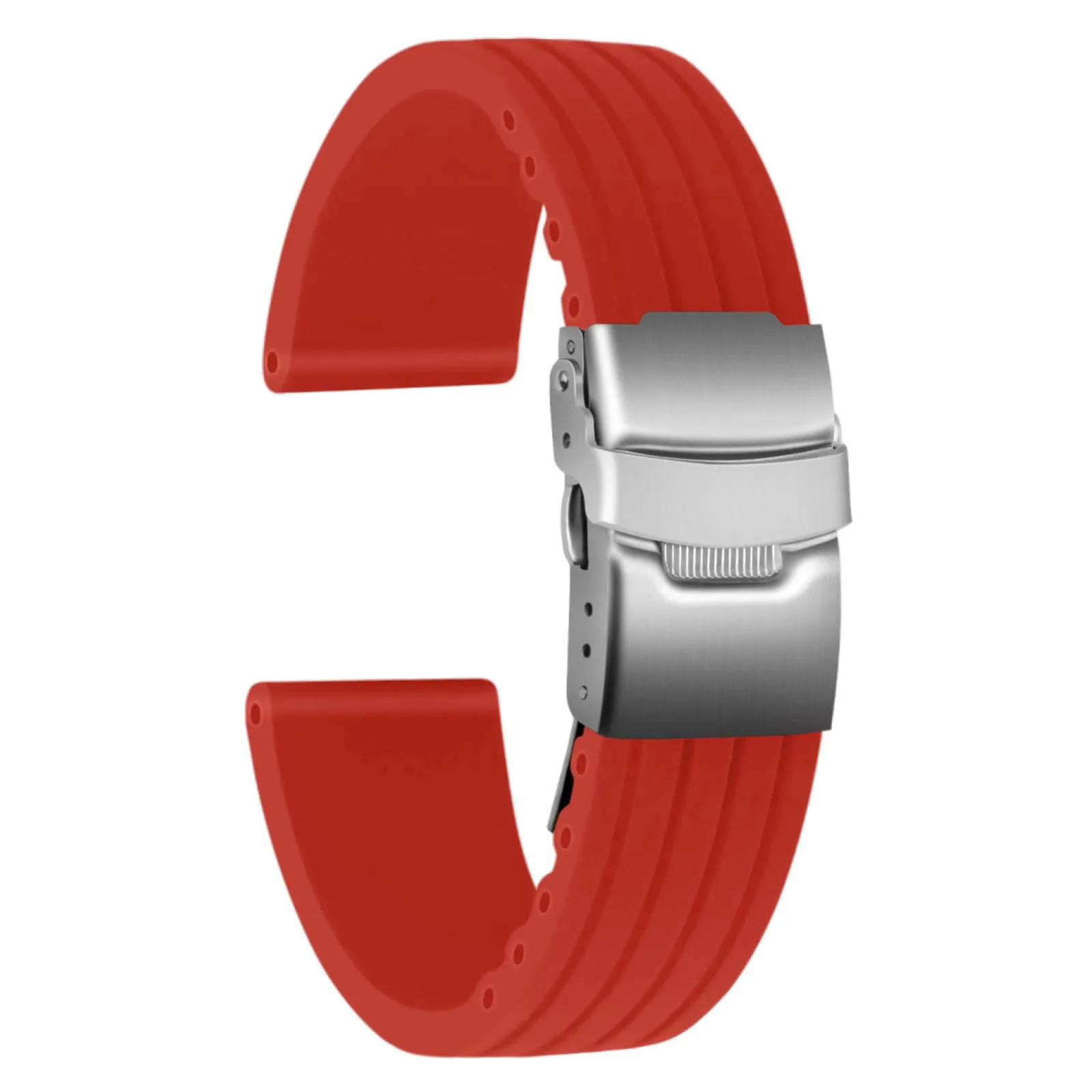 ULLCHRO Cinturini Orologi Impermeabile Orologi Bracciale Donna Uomo Stripe Pattern - 16mm, 18mm, 20mm, 22mm, 24mm Gomma Cinturino Orologio Acciaio inossidabile Fibbia Deployante (18mm, rosso) - immagine 1