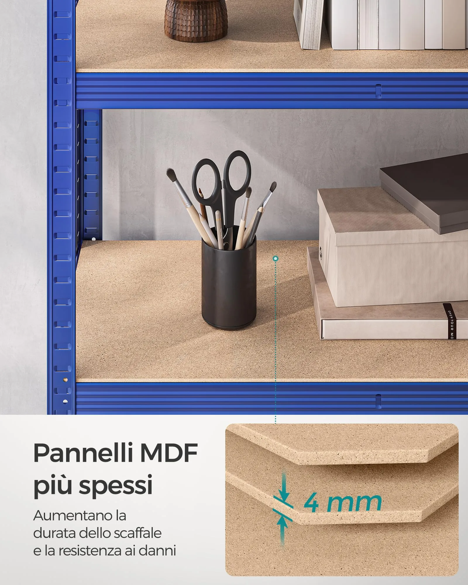 SONGMICS Set di 2 Scaffali in Metallo, Scaffalature a 5 Ripiani Regolabili, Senza Viti, Scaffale Salvaspazio per Garage, Magazzino, Portante 600 kg, 50 x 100 x 200 cm, Blu GLR050Q02 - immagine 8