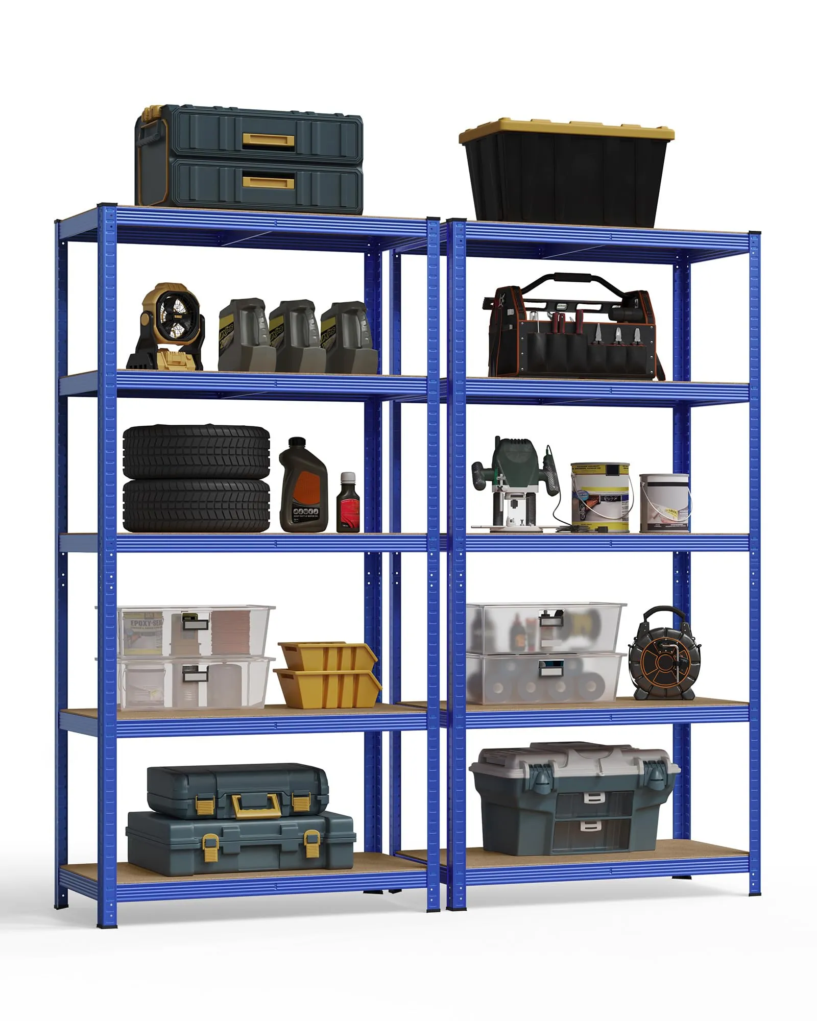 SONGMICS Set di 2 Scaffali in Metallo, Scaffalature a 5 Ripiani Regolabili, Senza Viti, Scaffale Salvaspazio per Garage, Magazzino, Portante 600 kg, 50 x 100 x 200 cm, Blu GLR050Q02 - immagine 9