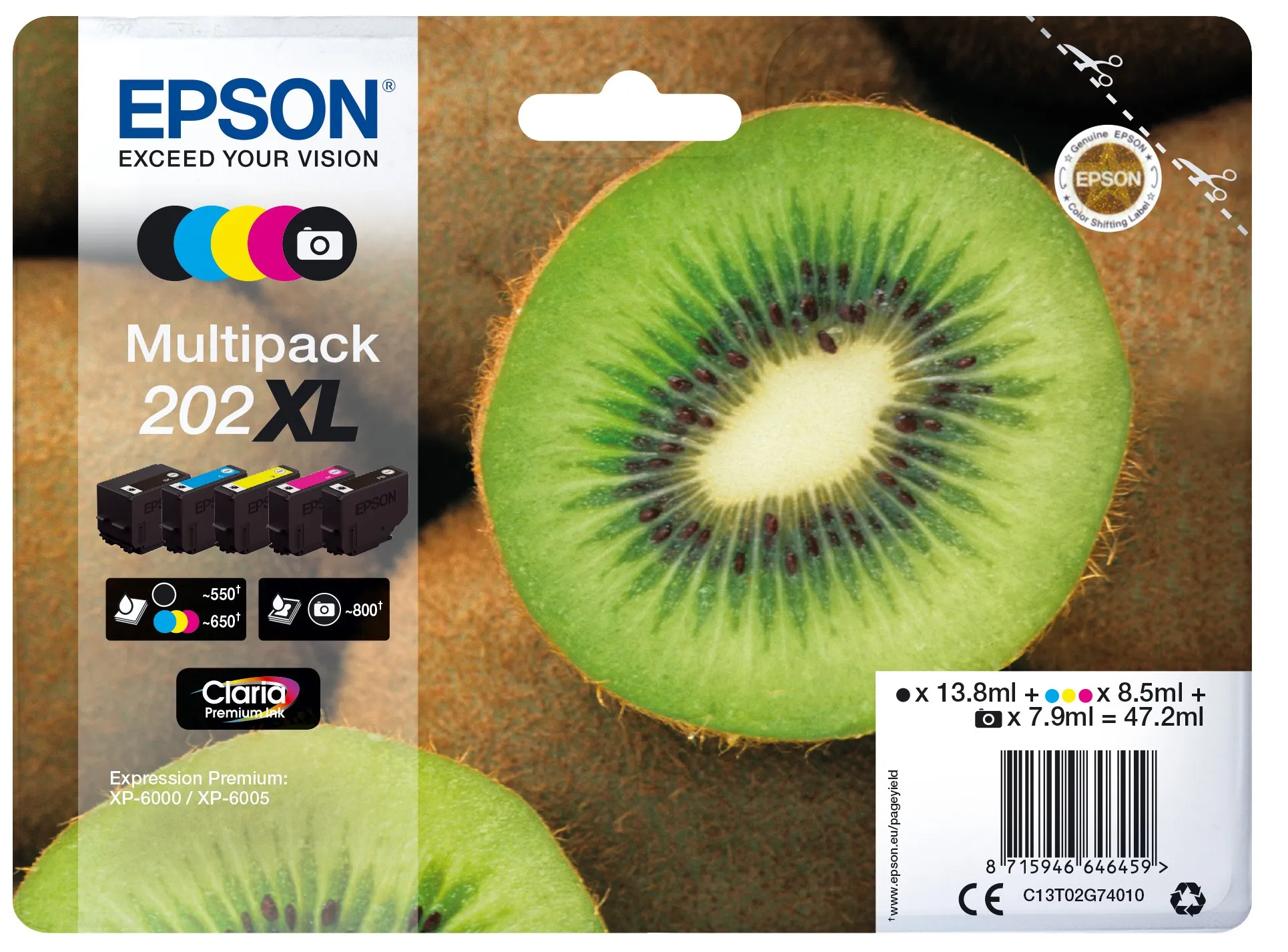 Epson Kiwi Multipack 5-colours 202XL Claria Premium Ink - immagine 1
