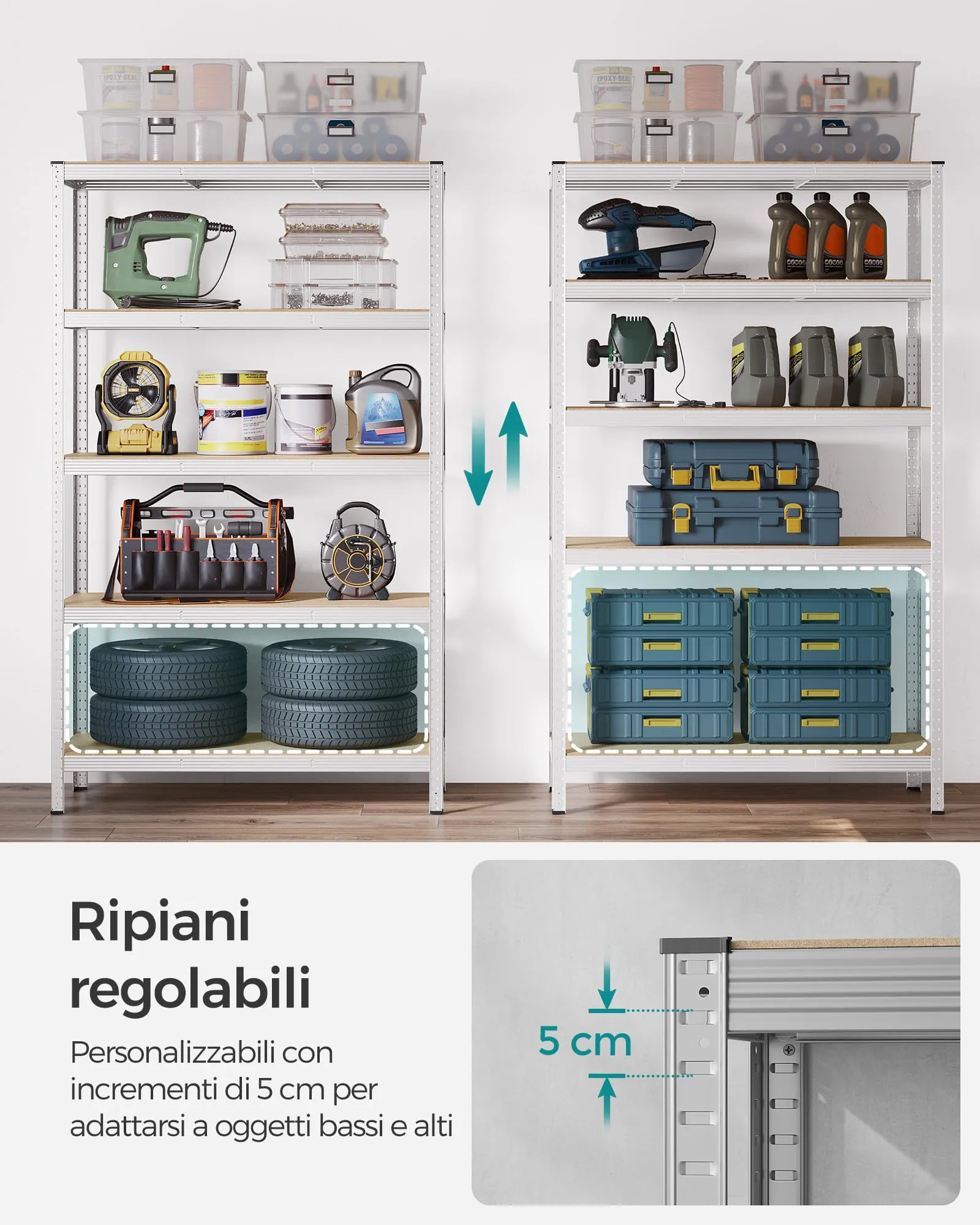 SONGMICS Set di 2 Scaffali in Metallo, 5 Ripiani, 200x120x60 cm - immagine 5