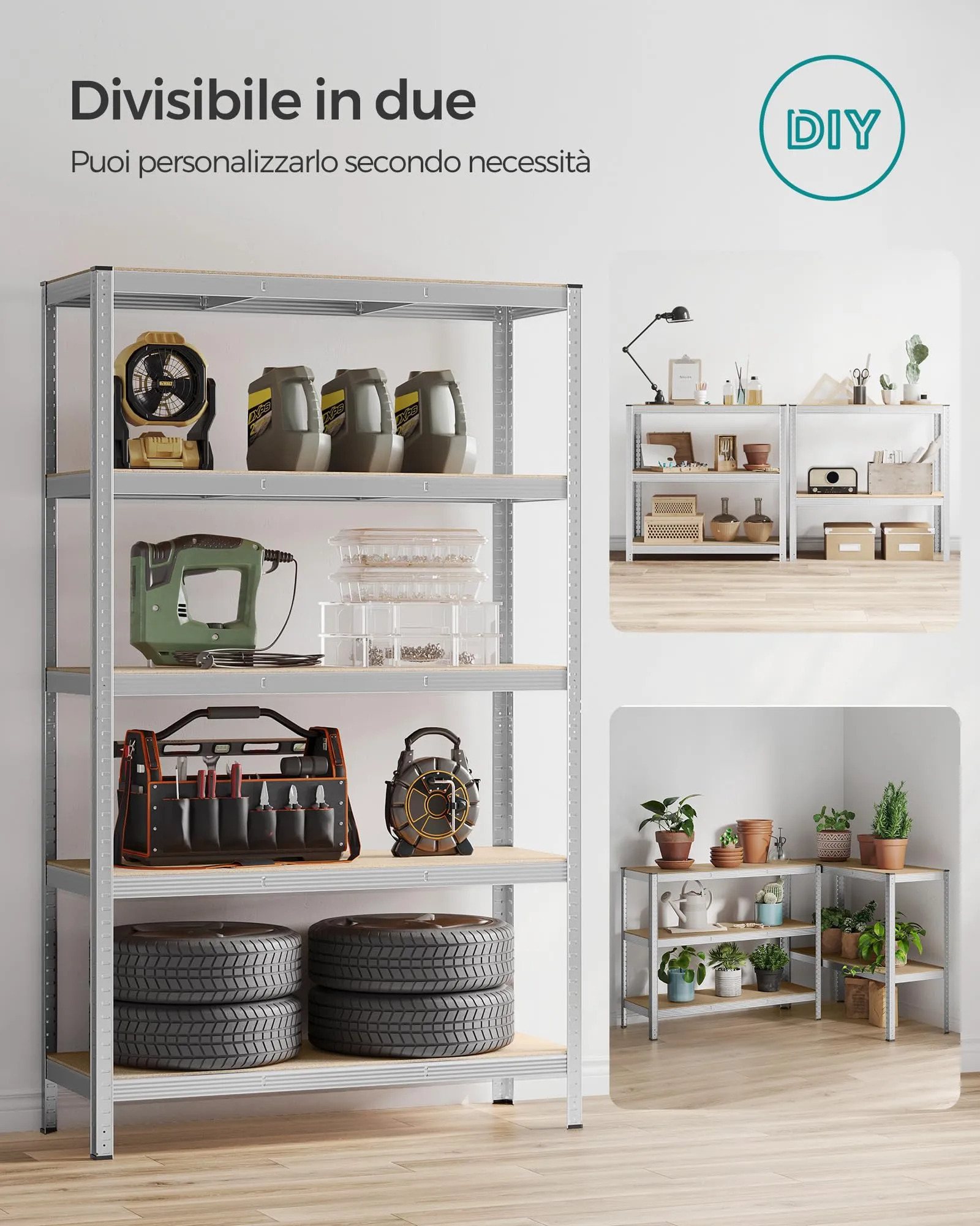 SONGMICS Set di 2 Scaffali in Metallo, 5 Ripiani, 200x120x60 cm - immagine 7