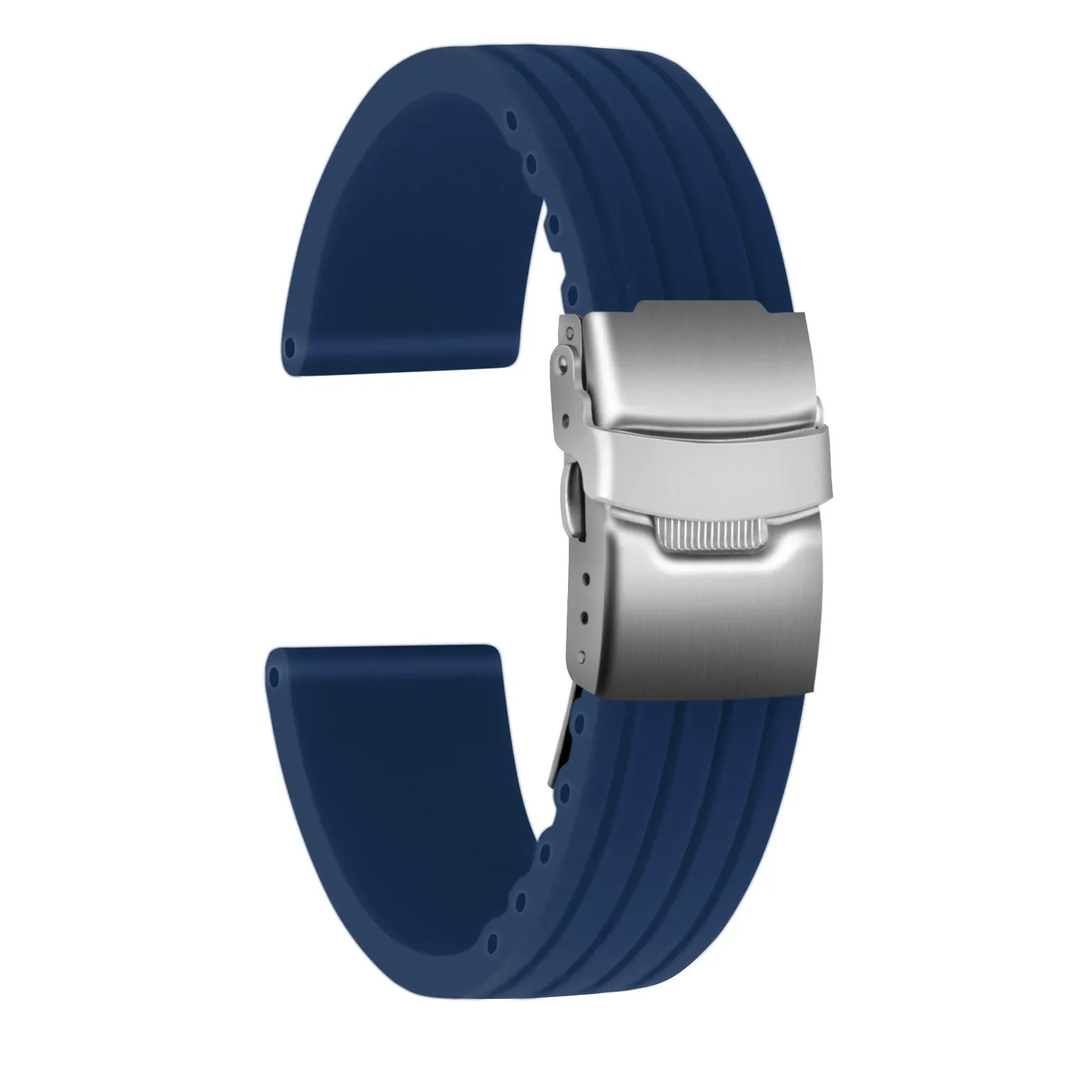 ULLCHRO Cinturino di ricambio in gomma per orologio da polso, impermeabile, motivo a righe, 14 mm, 16 mm, 18 mm, 20 mm, 22 mm, 24 mm, con fibbia in acciaio inox, Blu, 20mm, Bracciale - immagine 1