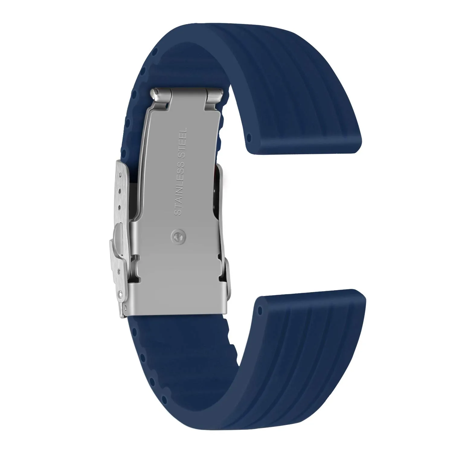 ULLCHRO Cinturino di ricambio in gomma per orologio da polso, impermeabile, motivo a righe, 14 mm, 16 mm, 18 mm, 20 mm, 22 mm, 24 mm, con fibbia in acciaio inox, Blu, 20mm, Bracciale - immagine 2