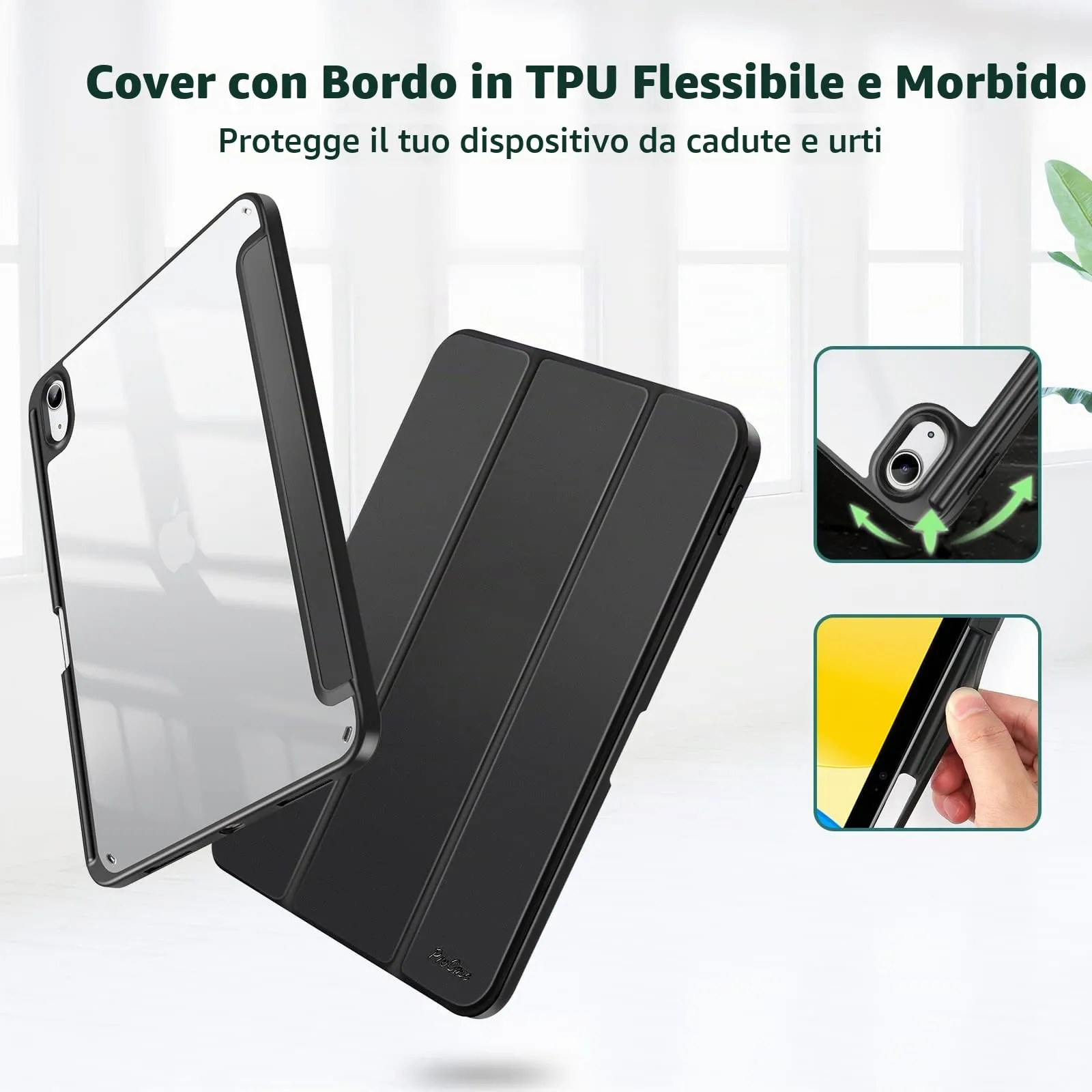 ProCase per iPad 10a Generazione Custodia 2022 [A2696 A2757 A2777], 10,9 Pollici Sottile Custodia Protettiva Leggera Smart Cover per iPad 10, Auto Sveglia/Sonno - Nero - immagine 4