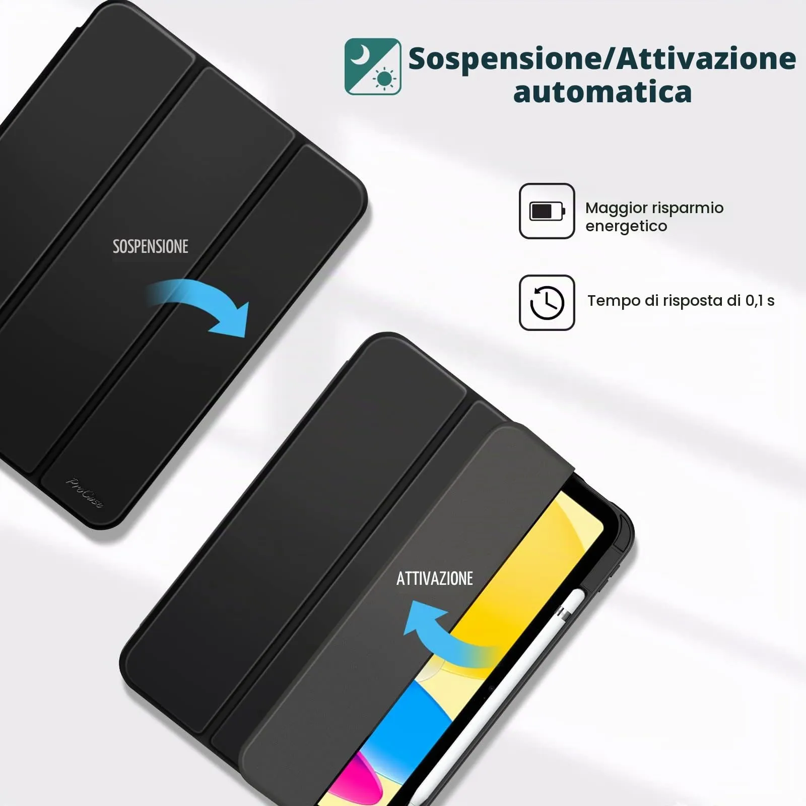 ProCase per iPad 10a Generazione Custodia 2022 [A2696 A2757 A2777], 10,9 Pollici Sottile Custodia Protettiva Leggera Smart Cover per iPad 10, Auto Sveglia/Sonno - Nero - immagine 8