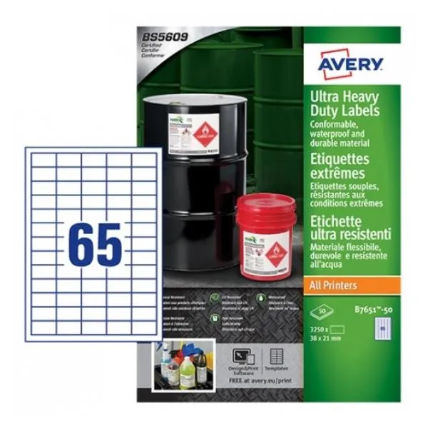 Avery Etich Teslin 38x21 Laserinkjet 50ff B7651-50 - immagine 1