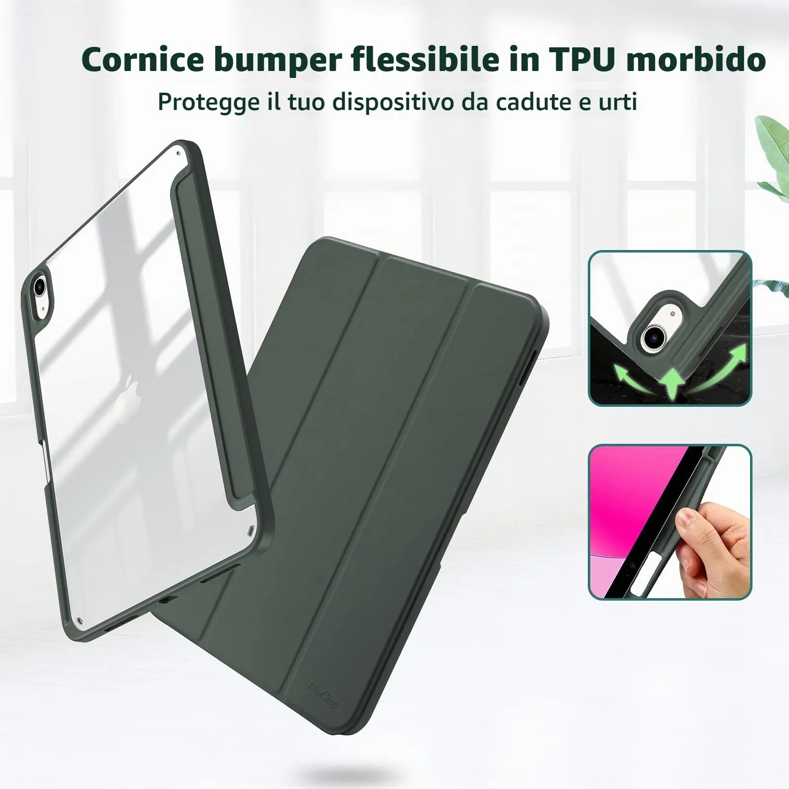 ProCase Cover iPad 11 Generazione A16 11 Pollici 2025/iPad 10 Generazione 10,9 Pollici 2022,Custodia con Portapenna Auto Sonno/Veglia -Verde Oliva - immagine 3
