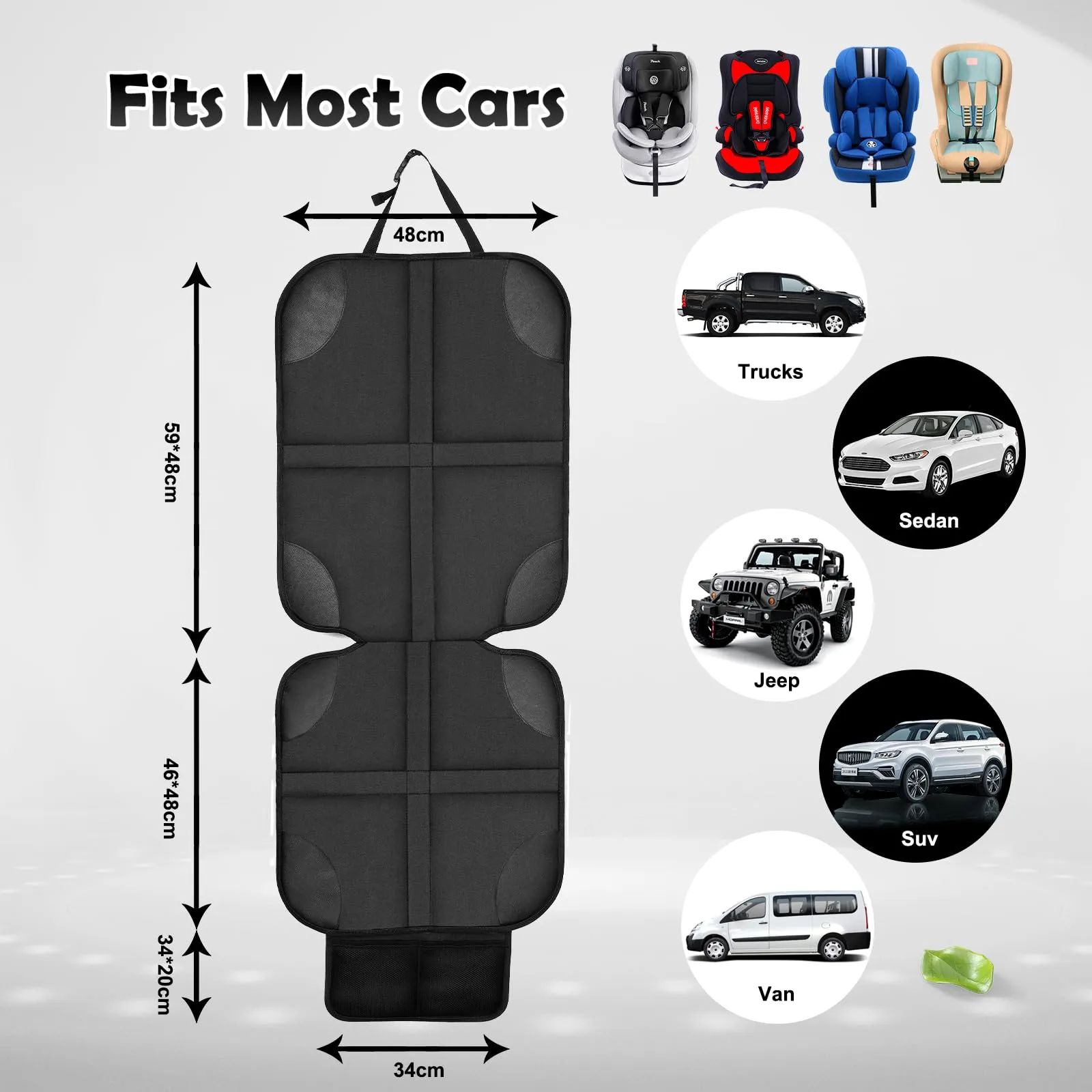 AiQInu Protezione Sedile Auto, Protezioni Per Seggiolino Auto Impermeabile Antiscivolo in Pelle E Tessuto per Bambini Compatibile con 2 Tasche Portaoggetti per Suv, Berlina - immagine 2