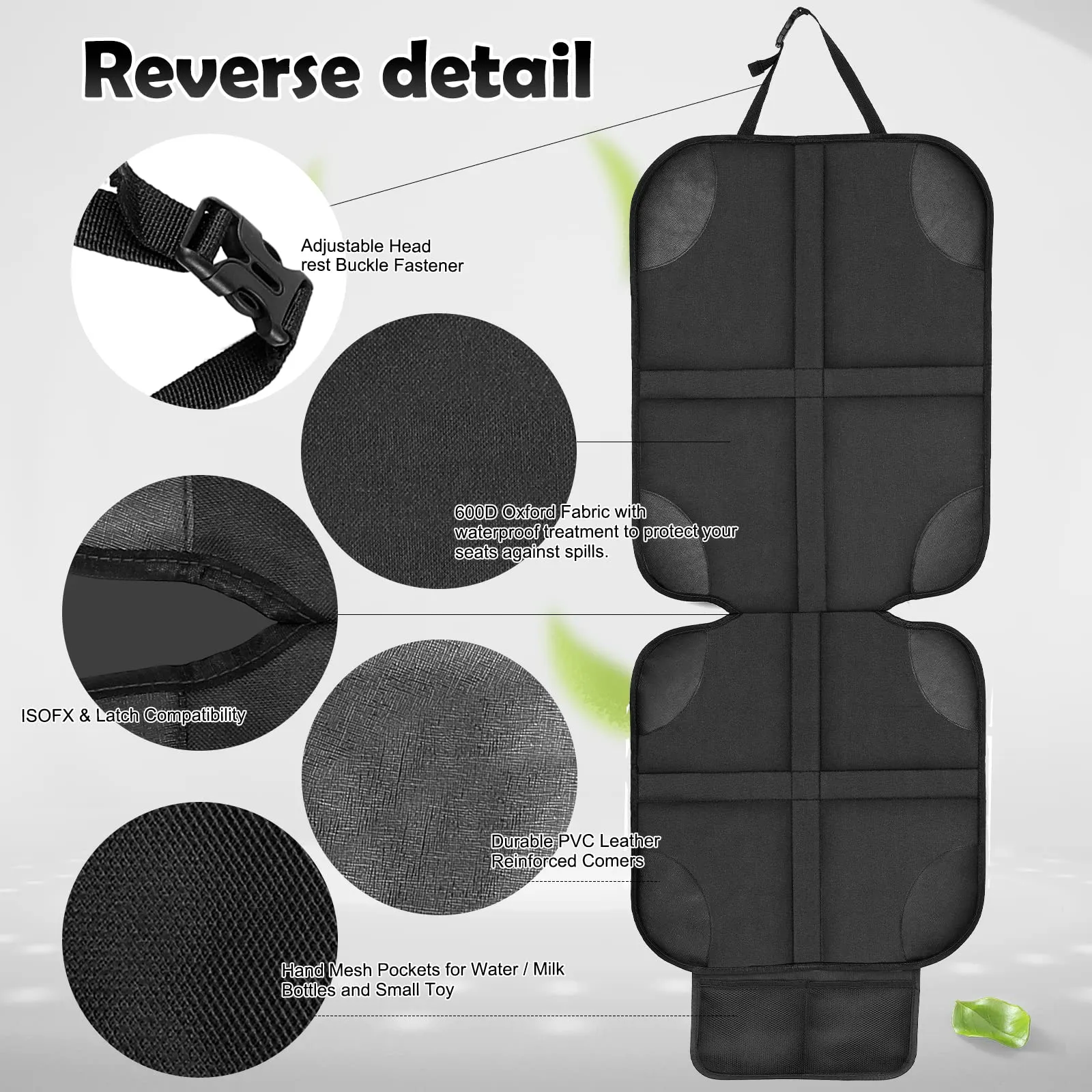 AiQInu Protezione Sedile Auto, Protezioni Per Seggiolino Auto Impermeabile Antiscivolo in Pelle E Tessuto per Bambini Compatibile con 2 Tasche Portaoggetti per Suv, Berlina - immagine 3