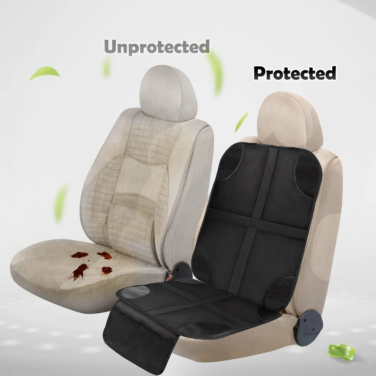 AiQInu Protezione Sedile Auto, Protezioni Per Seggiolino Auto Impermeabile Antiscivolo in Pelle E Tessuto per Bambini Compatibile con 2 Tasche Portaoggetti per Suv, Berlina - immagine 6