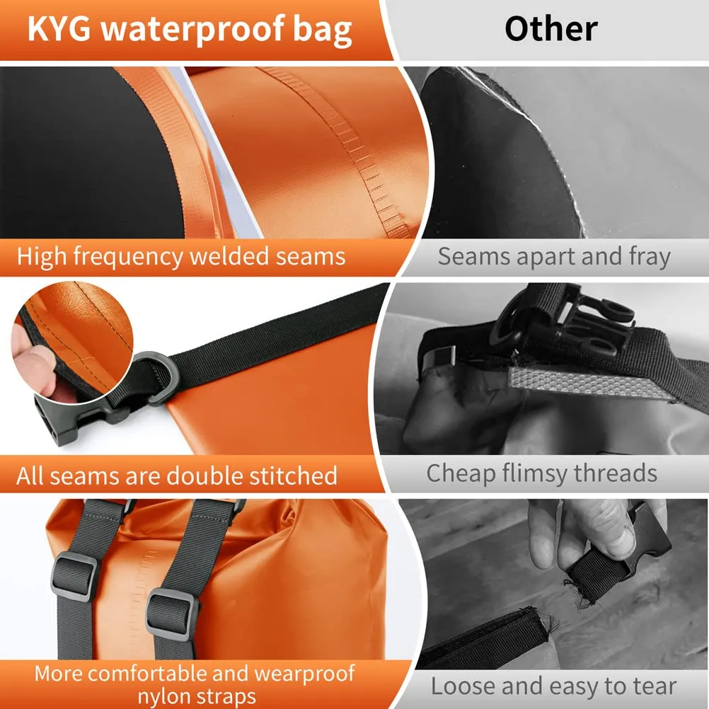 KYG Borsa Impermeabile a Tracolla Regolabile Dry Bag 5L/10L/20L Kit 3 in 1 Marsupio impermeabile, custodia per cellulare Waterproof Zaino Per Nuoto Trekking Surf Rafting Campeggio 5L Arancione - immagine 5
