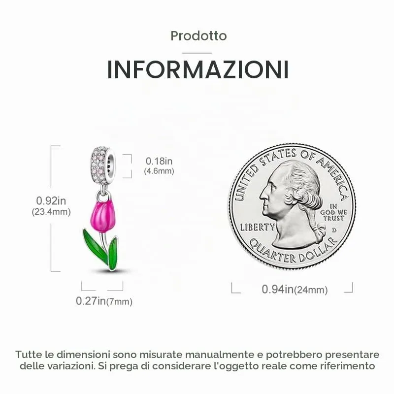 CYCUFF Sterling Silver Charms 925 per Bracciale Europeo, Collane Pendente Perline Gioielli Regalo per Le Donne Amici di Famiglia (Charms Tulipano rosa) - immagine 4