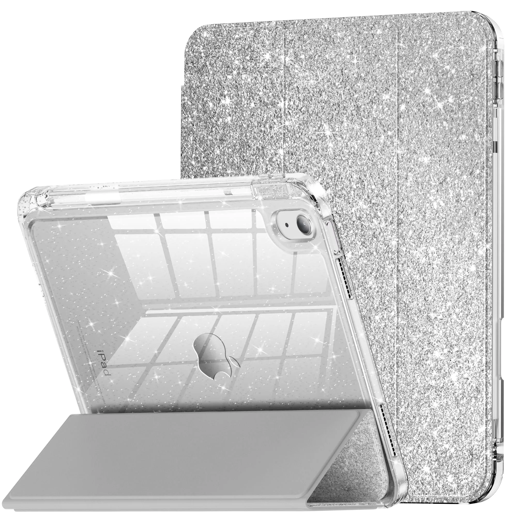 INFILAND Custodia per iPad 11 Generazione A16 11 Pollici 2025/iPad 10 Generazione 10,9 Pollici 2022,Glitterata con Retro Trasparente Brillante, Portapenne, per Bambini e Ragazze (Argento) - immagine 1