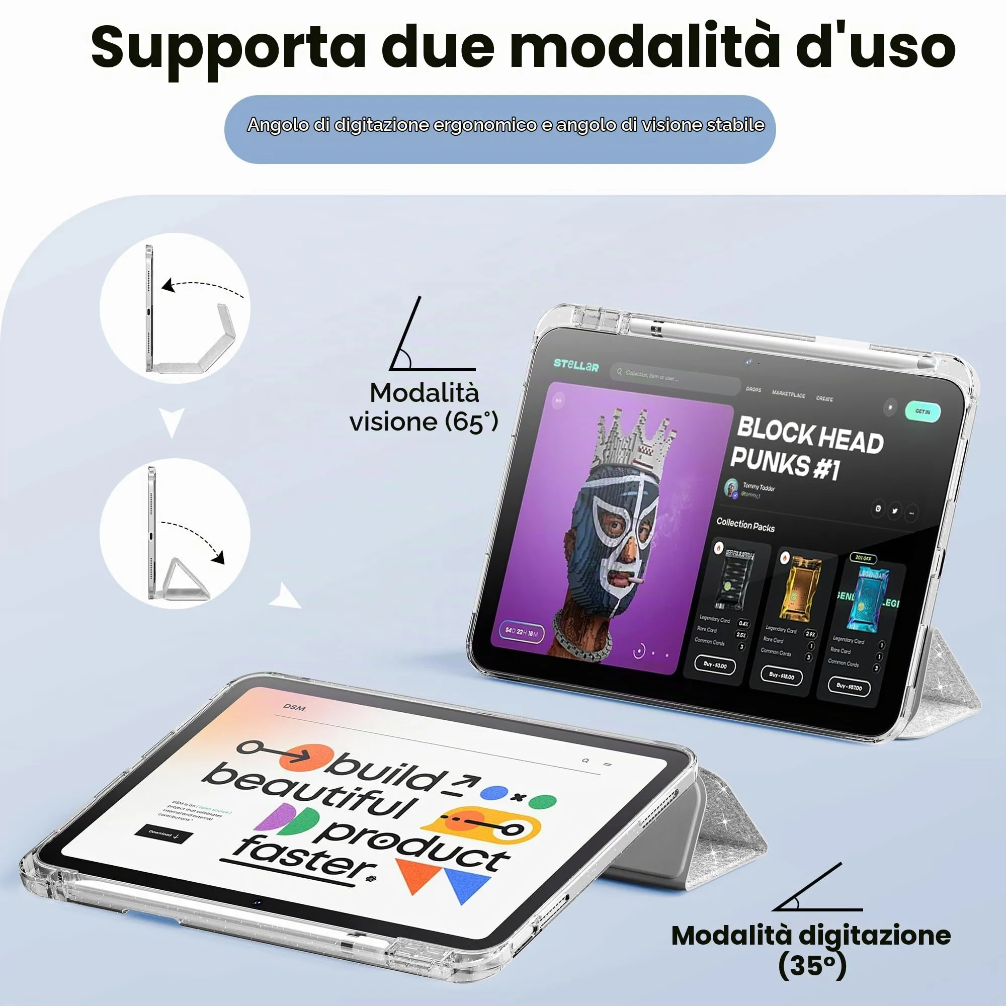 INFILAND Custodia per iPad 11 Generazione A16 11 Pollici 2025/iPad 10 Generazione 10,9 Pollici 2022,Glitterata con Retro Trasparente Brillante, Portapenne, per Bambini e Ragazze (Argento) - immagine 7