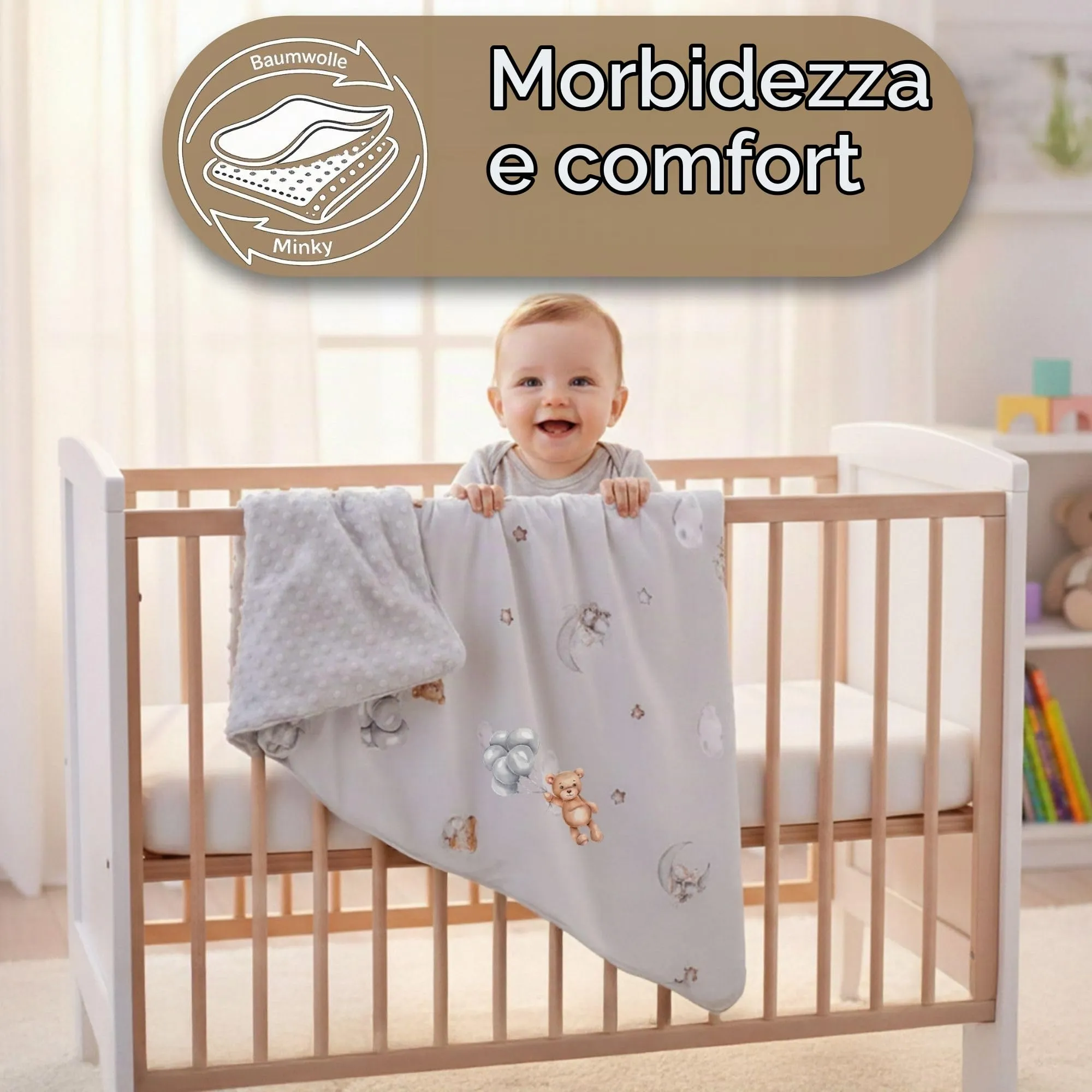 Copertina Neonato Coperta Minky Invernale pile cotone doppio lato - immagine 5