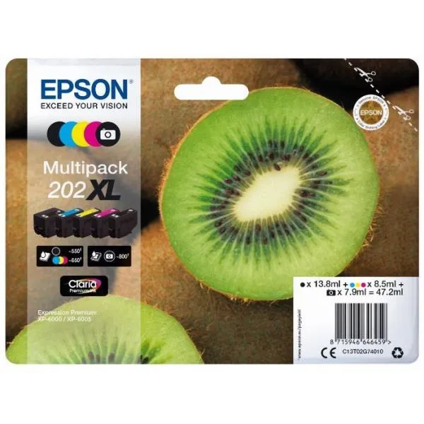 Epson Nchiostri Claria Premium, 202XL, Kiwi, Multipack, 1 X 13,8 Ml Nero, 1X 8,5 Ciano, 1 8,5 Giallo, 1 8,5 Magenta, 1 7,9 Nero C13T02G74020 - immagine 1