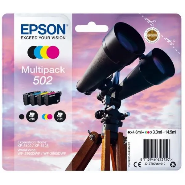 Epson Cartucce Di Inchiostro 502 Binocolo Multipack 1 X 4 6 Ml Nero 1 3 3 Ciano 1 3 3 Magenta 1 3 3 Giallo Standard C13T02V64010 - immagine 1