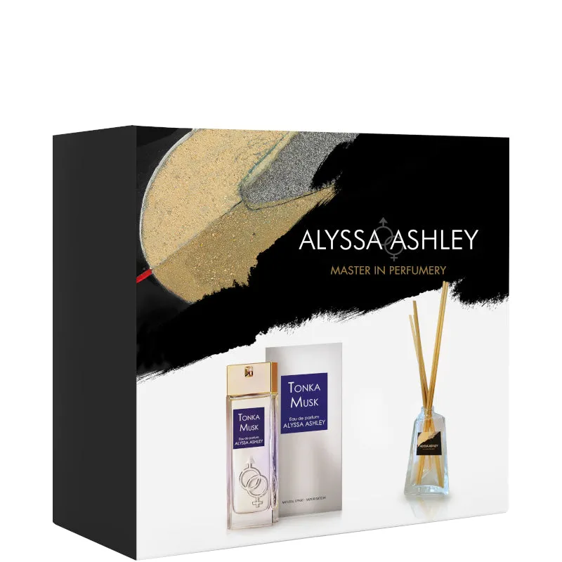 Alyssa Ashley Tonka Musk Confezione 100 ML Eau de Parfum + 50 ML Profumatore d'Amiente con bacchette - 100 ML Eau de Parfum + 50 ML Profumatore d'Amiente con bacchette - immagine 1