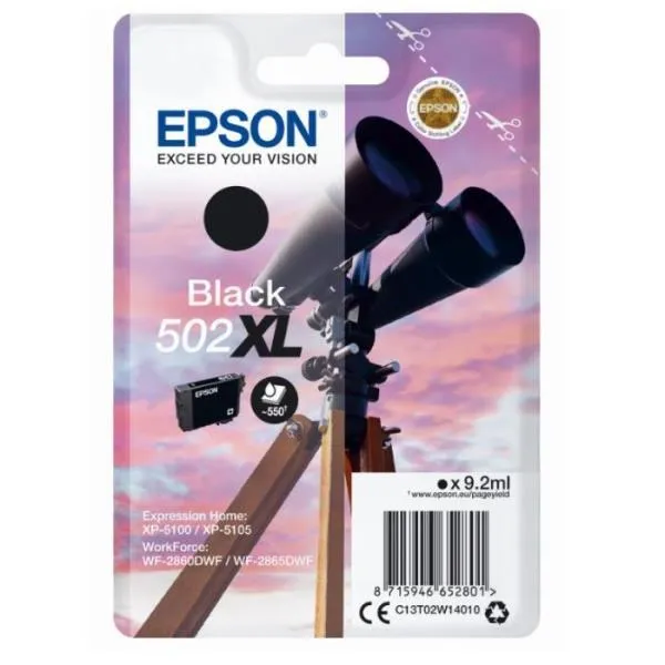 Epson Materiale Di Consumo: Cartucce Inchiostro 502XL Binocolo Confezione Singola, 1 X 9,2 Ml Nero, Elevata, Xl, Rf+am C13T02W14020 - immagine 1