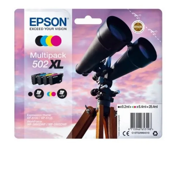 Epson Multipack 4-COLOURS 502XL Ink Binocolo 1 X 9 2 Ml Nero 1 6 4 Ciano 1 6 4 Magenta Giallo C13T02W64010 - immagine 1