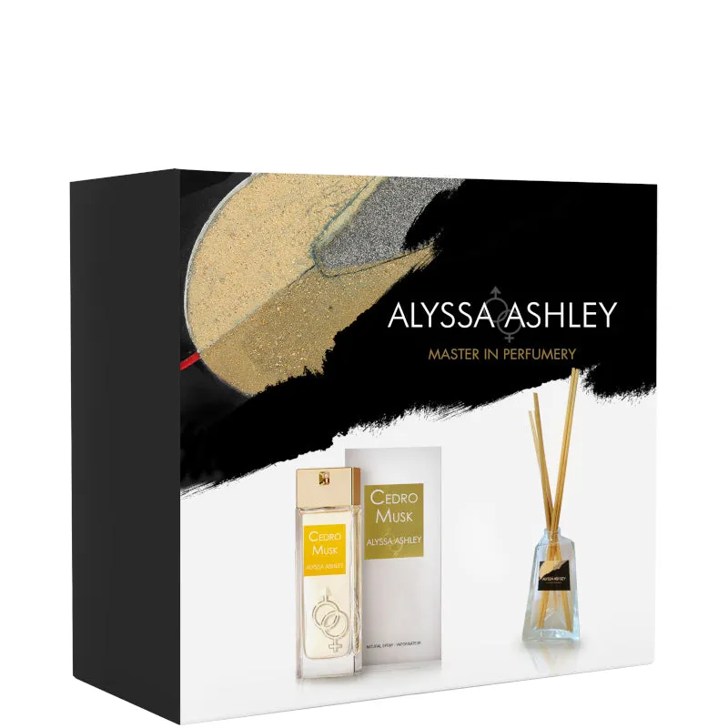 Alyssa Ashley Cedro Musk Confezione 100 ML Eau de Parfum + 50 ML Profumatore d'Amiente con bacchette - 100 ML Eau de Parfum + 50 ML Profumatore d'Amiente con bacchette - immagine 1