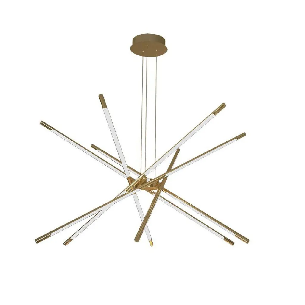 V-TAC Lampadario LED a Sospensione con 12 luci tabular 42W in Metallo Colore Oro Dimmerabile 85*31*120cm 3000K - immagine 1