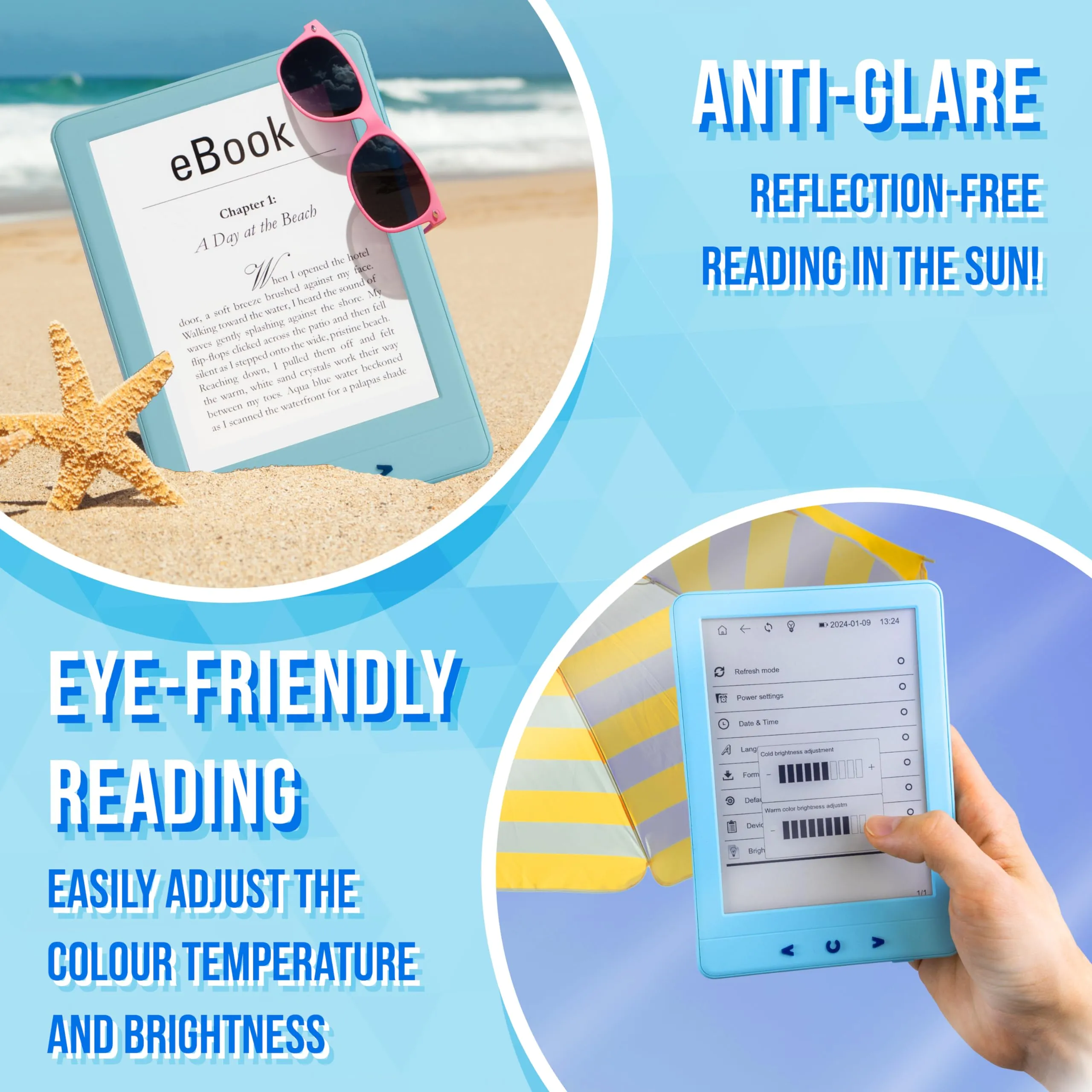 Silvergear® Ebook Reader con Retroilluminazione | Touchscreen E-Ink da 6 Pollici | Memoria da 4 GB per 3000+ E-Books | Antiriflesso e Leggero | Blu - immagine 5