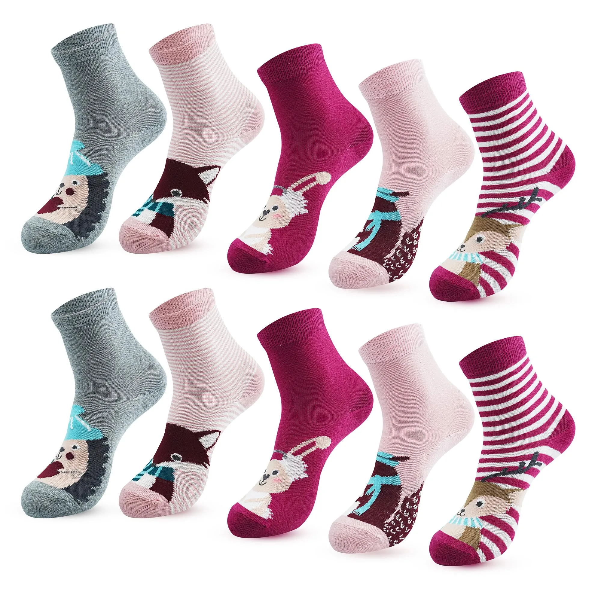 L&K-II Confezione da 10 calzini in Cotone per Bambina e Ragazza Calzini per Bambini Simpatico motivo Animale Colorato 2885 31-34 - immagine 1