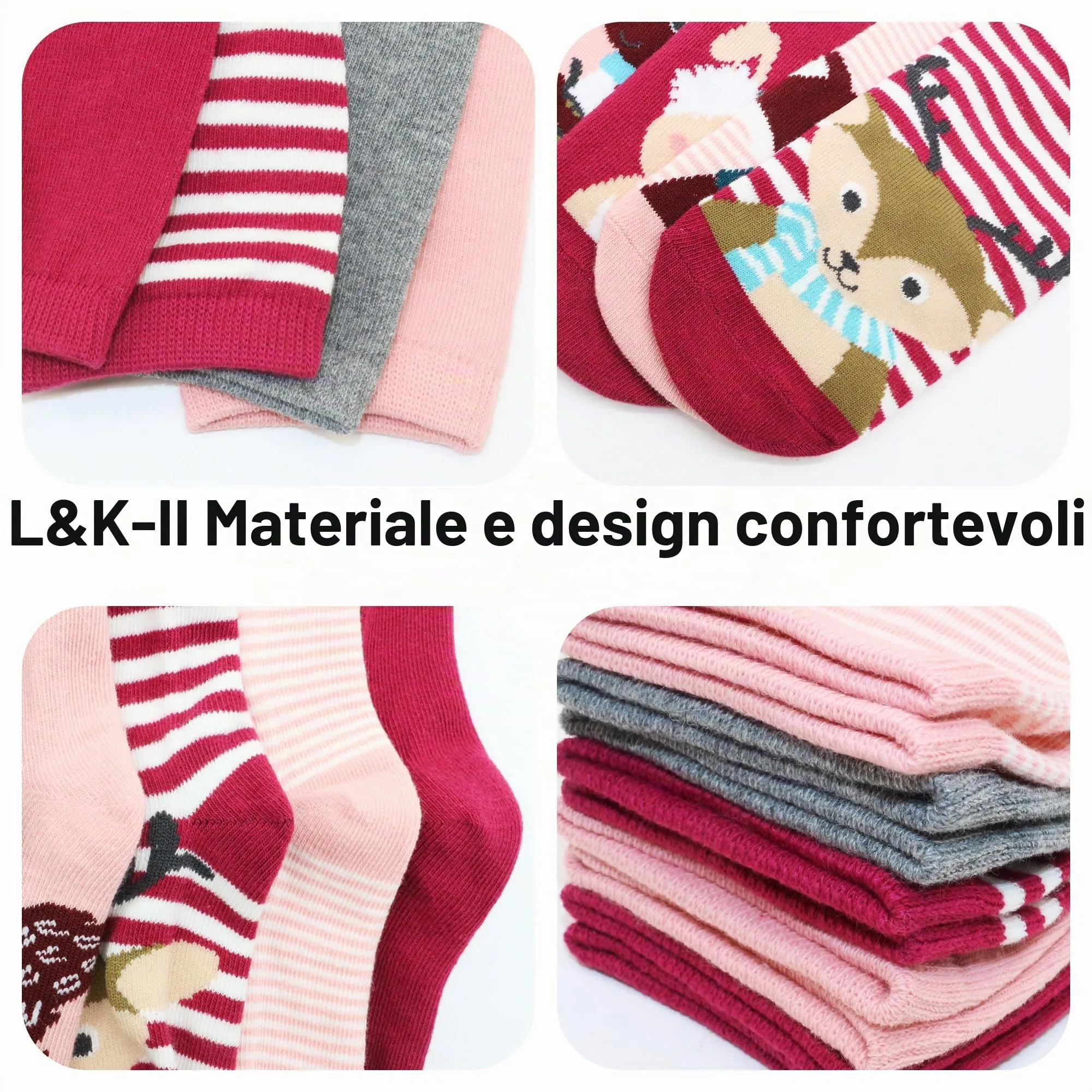 L&K-II Confezione da 10 calzini in Cotone per Bambina e Ragazza Calzini per Bambini Simpatico motivo Animale Colorato 2885 31-34 - immagine 3
