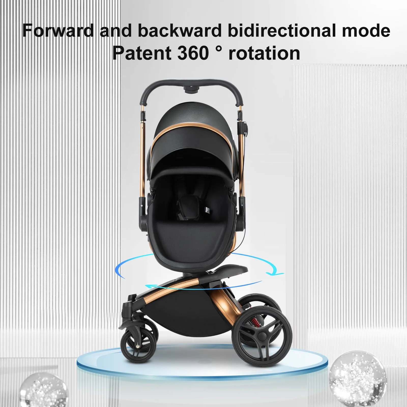 Reenborn Pelle PU Passeggino Trio, Passeggino 3 in 1 con Sedili Regolabili Rotanti 360°, Trio con Telaio Alluminio Paesaggistico Alto, Trio Passeggino Neonati Design Pieghevole in Un Clic (906 White) - immagine 2