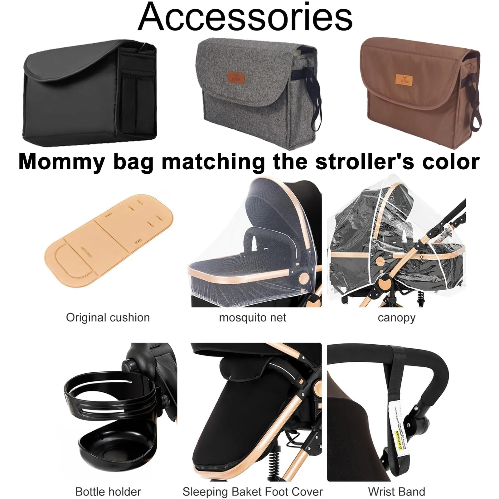 Reenborn Passeggino Trio, Passeggino 3 in 1 con Due Modi Reversibili Spingere, Trio Neonati con Telaio Alluminio Paesaggistico Alto, Design Pieghevole in Un Clic (588 Khaki) - immagine 2