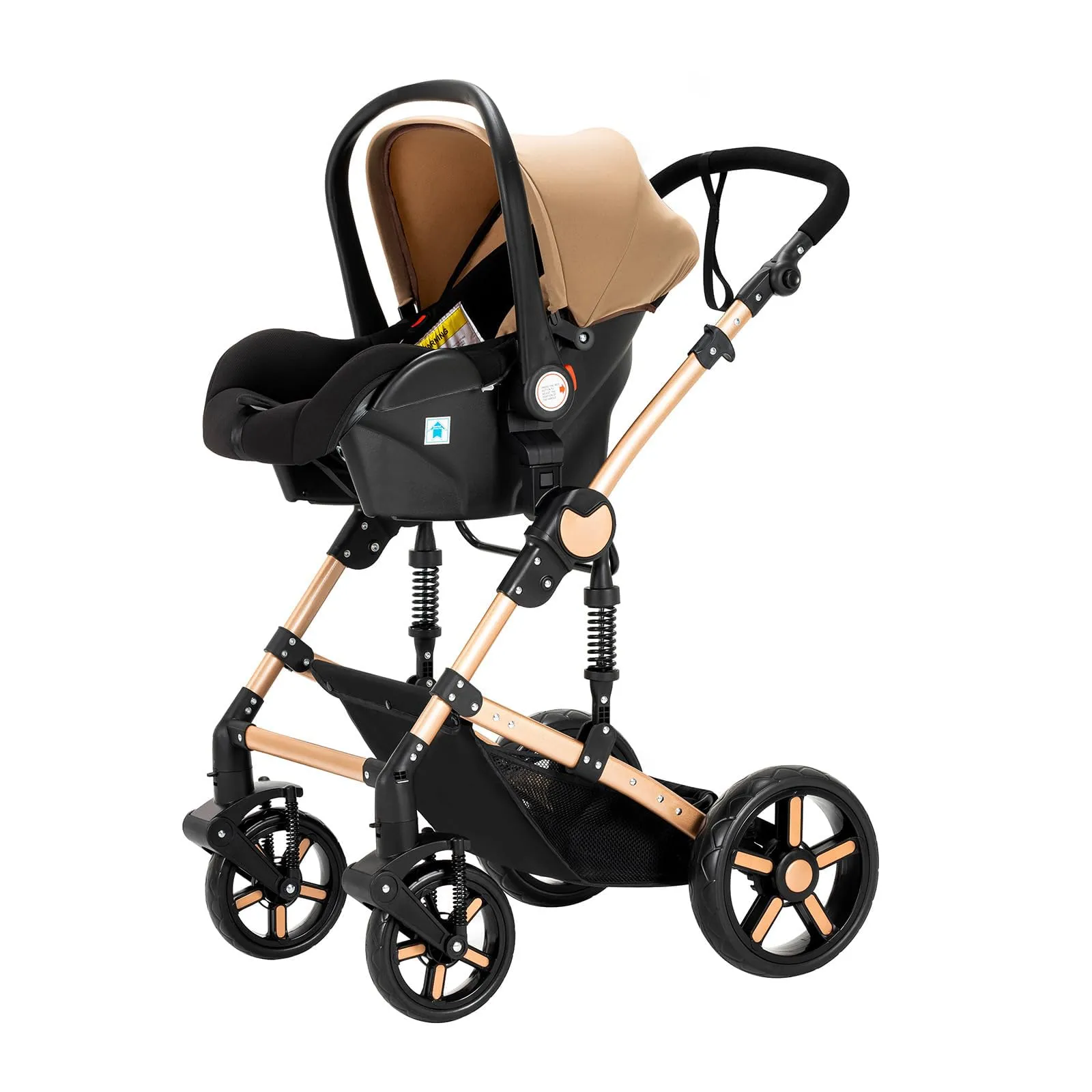 Reenborn Passeggino Trio, Passeggino 3 in 1 con Due Modi Reversibili Spingere, Trio Neonati con Telaio Alluminio Paesaggistico Alto, Design Pieghevole in Un Clic (588 Khaki) - immagine 8