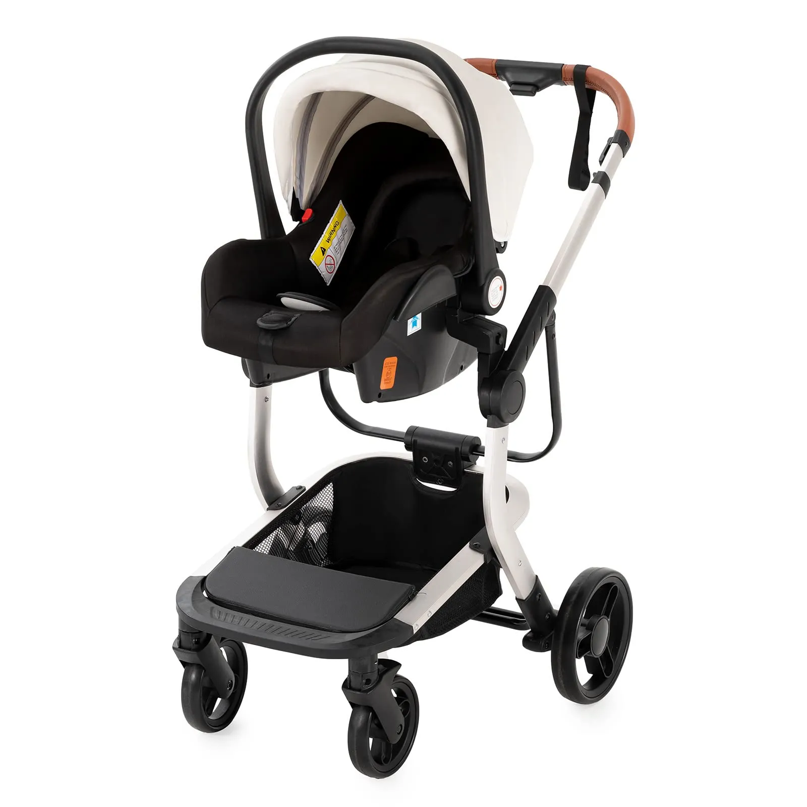 Reenborn Pelle PU Passeggino Trio, Passeggino 3 in 1 con Due Modi Reversibili Spingere, Trio con Telaio Alluminio Paesaggistico Alto, Trio Passeggino Neonati Design Pieghevole in Un Clic (518 White) - immagine 7