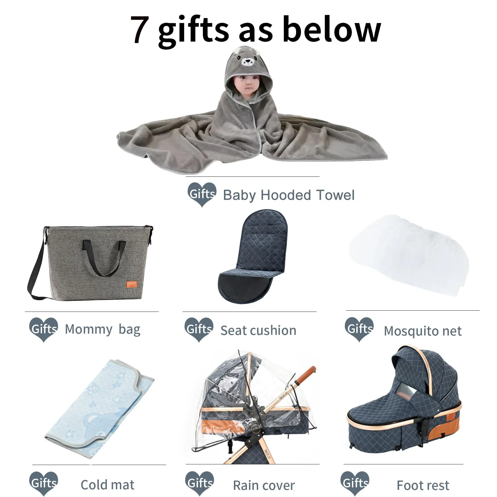 Reenborn Passeggino Trio, Passeggino 3 in 1 con Due Modi Reversibili Spingere, Trio Neonati con Telaio Alluminio Paesaggistico Alto, Design Pieghevole in Un Clic (V9 Black) - immagine 2
