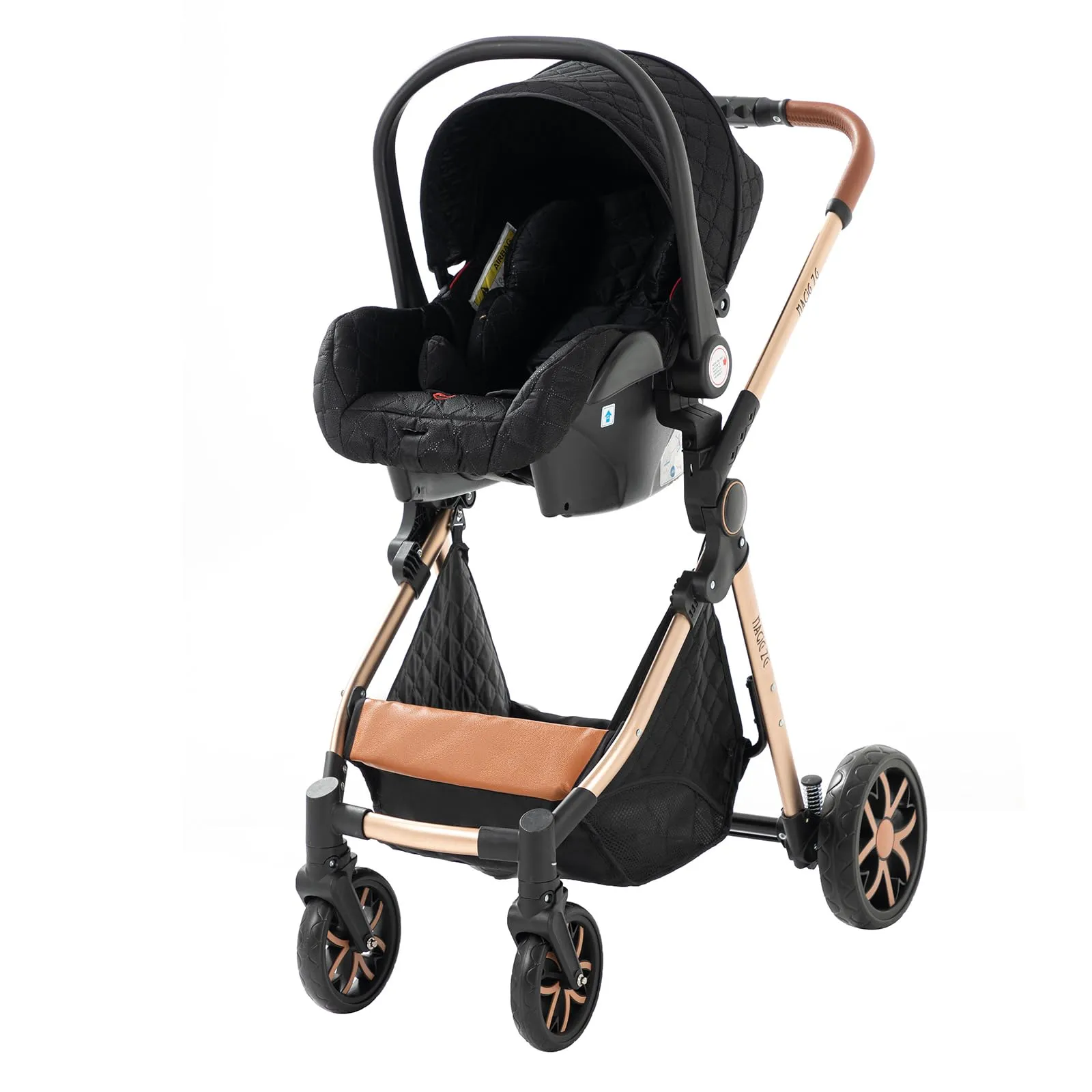 Reenborn Passeggino Trio, Passeggino 3 in 1 con Due Modi Reversibili Spingere, Trio Neonati con Telaio Alluminio Paesaggistico Alto, Design Pieghevole in Un Clic (V9 Black) - immagine 8
