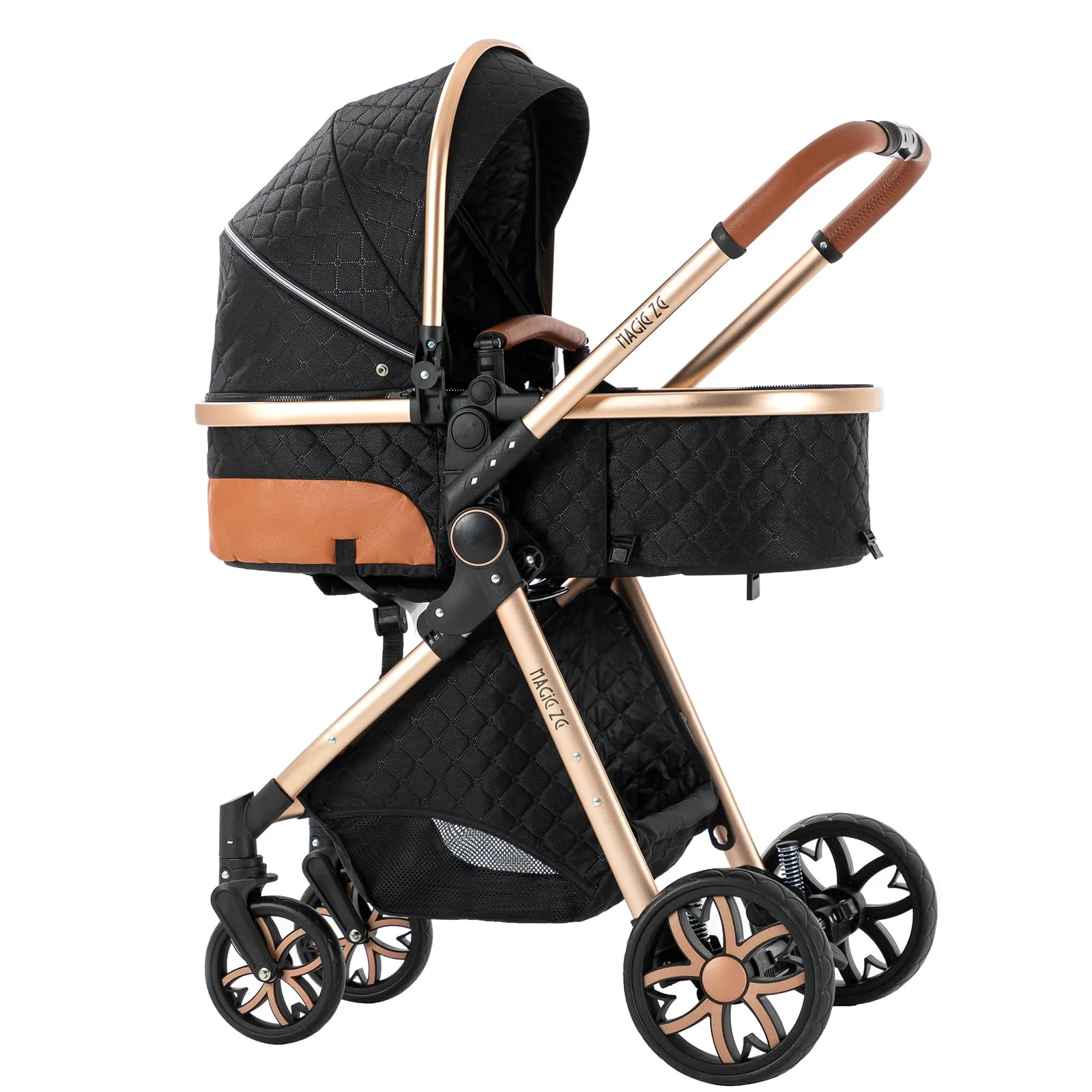 Reenborn Passeggino Trio, Passeggino 3 in 1 con Due Modi Reversibili Spingere, Trio Neonati con Telaio Alluminio Paesaggistico Alto, Design Pieghevole in Un Clic (V9 Black) - immagine 9