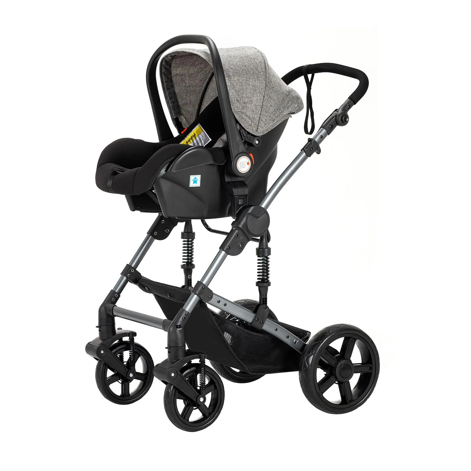 Reenborn Passeggino Trio, Passeggino 3 in 1 con Due Modi Reversibili Spingere, Trio Neonati con Telaio Alluminio Paesaggistico Alto, Design Pieghevole in Un Clic (588 Grey) - immagine 8
