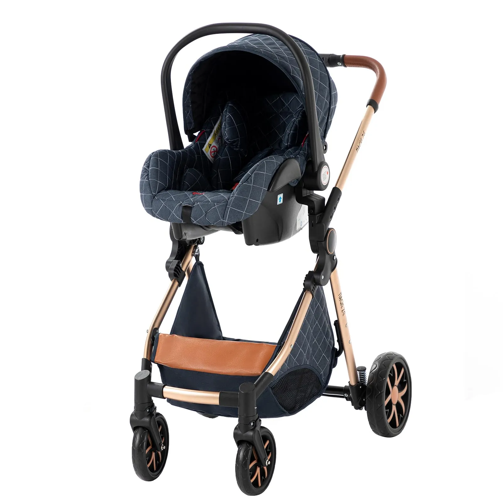 Reenborn Passeggino Trio, Passeggino 3 in 1 con Due Modi Reversibili Spingere, Trio con Telaio Alluminio Paesaggistico Alto, Tris Passeggini Neonati con Design Pieghevole in Un Clic (V9 Blue) - immagine 8