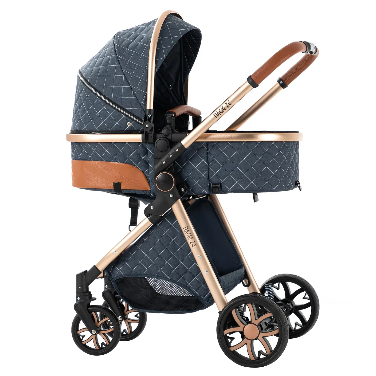 Reenborn Passeggino Trio, Passeggino 3 in 1 con Due Modi Reversibili Spingere, Trio con Telaio Alluminio Paesaggistico Alto, Tris Passeggini Neonati con Design Pieghevole in Un Clic (V9 Blue) - immagine 9