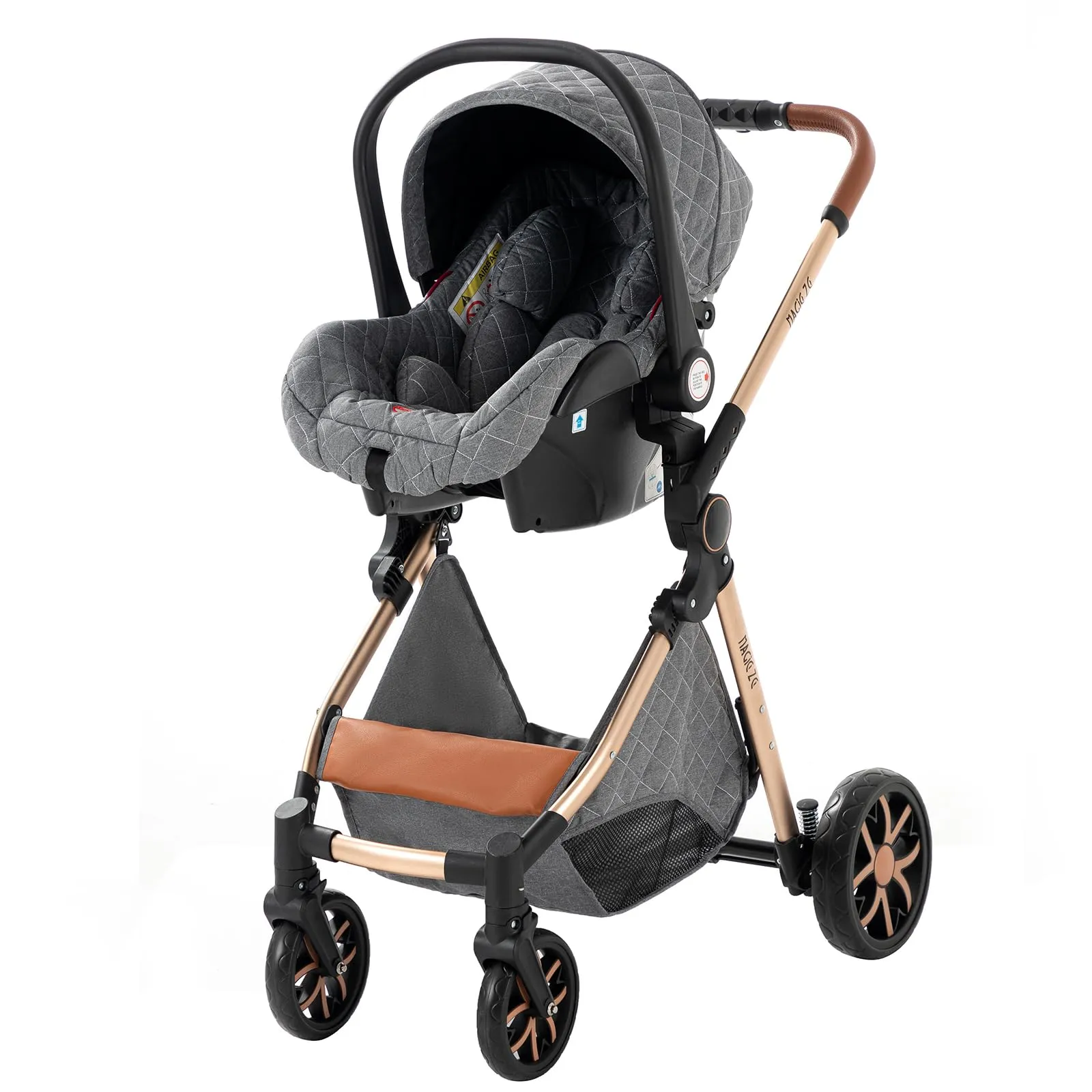 Reenborn Passeggino Trio, Passeggino 3 in 1 con Due Modi Reversibili Spingere, Trio Neonati con Telaio Alluminio Paesaggistico Alto, Design Pieghevole in Un Clic (V9 Grey) - immagine 8