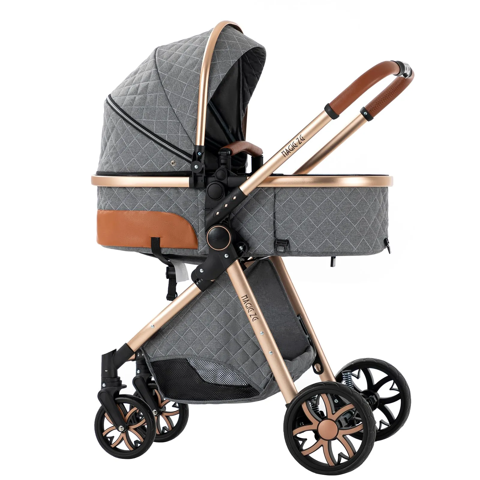 Reenborn Passeggino Trio, Passeggino 3 in 1 con Due Modi Reversibili Spingere, Trio Neonati con Telaio Alluminio Paesaggistico Alto, Design Pieghevole in Un Clic (V9 Grey) - immagine 9