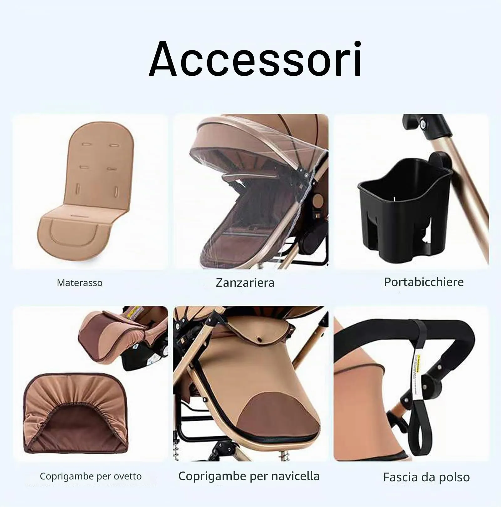 Reenborn Passeggino Trio, Passeggino 3 in 1 con Due Modi Reversibili Spingere, Trio con Telaio Alluminio Paesaggistico Alto, Trio Passeggino Neonati con Design Pieghevole in Un Clic (739 Grey) - immagine 2