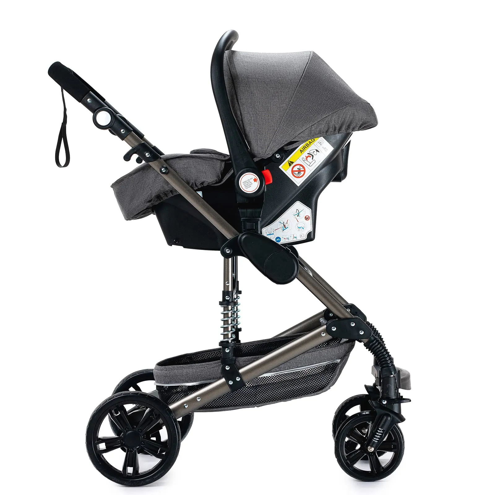 Reenborn Passeggino Trio, Passeggino 3 in 1 con Due Modi Reversibili Spingere, Trio con Telaio Alluminio Paesaggistico Alto, Trio Passeggino Neonati con Design Pieghevole in Un Clic (739 Grey) - immagine 7