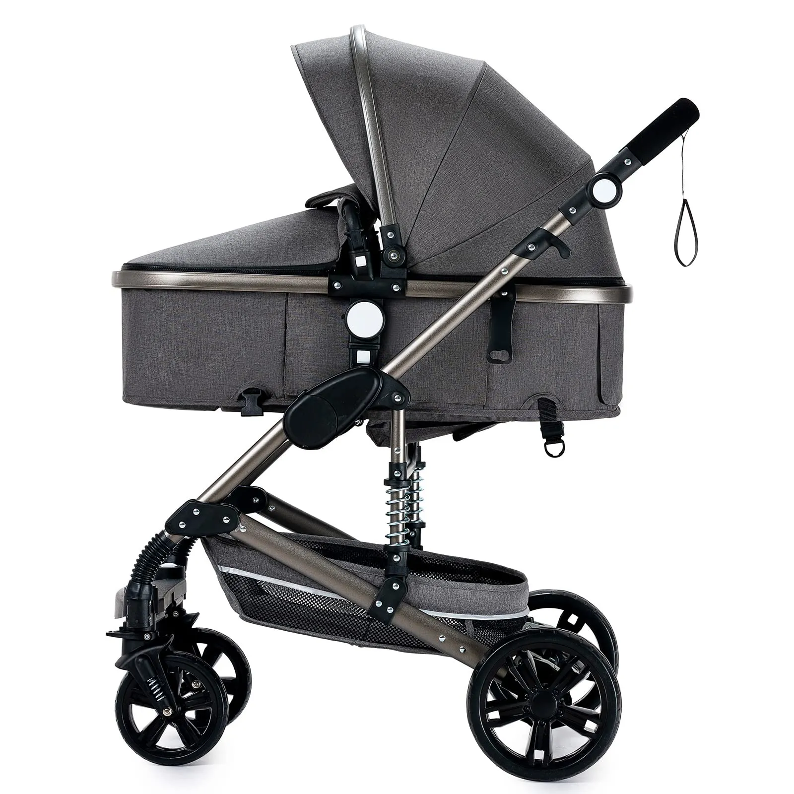 Reenborn Passeggino Trio, Passeggino 3 in 1 con Due Modi Reversibili Spingere, Trio con Telaio Alluminio Paesaggistico Alto, Trio Passeggino Neonati con Design Pieghevole in Un Clic (739 Grey) - immagine 9