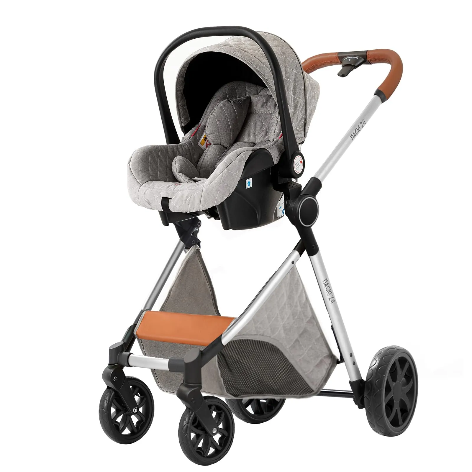 Reenborn Passeggino Trio, Passeggino 3 in 1 con Due Modi Reversibili Spingere, Trio con Telaio Alluminio Paesaggistico Alto, Tris Passeggini Neonati Design Pieghevole in Un Clic (V9 Light Grey) - immagine 8